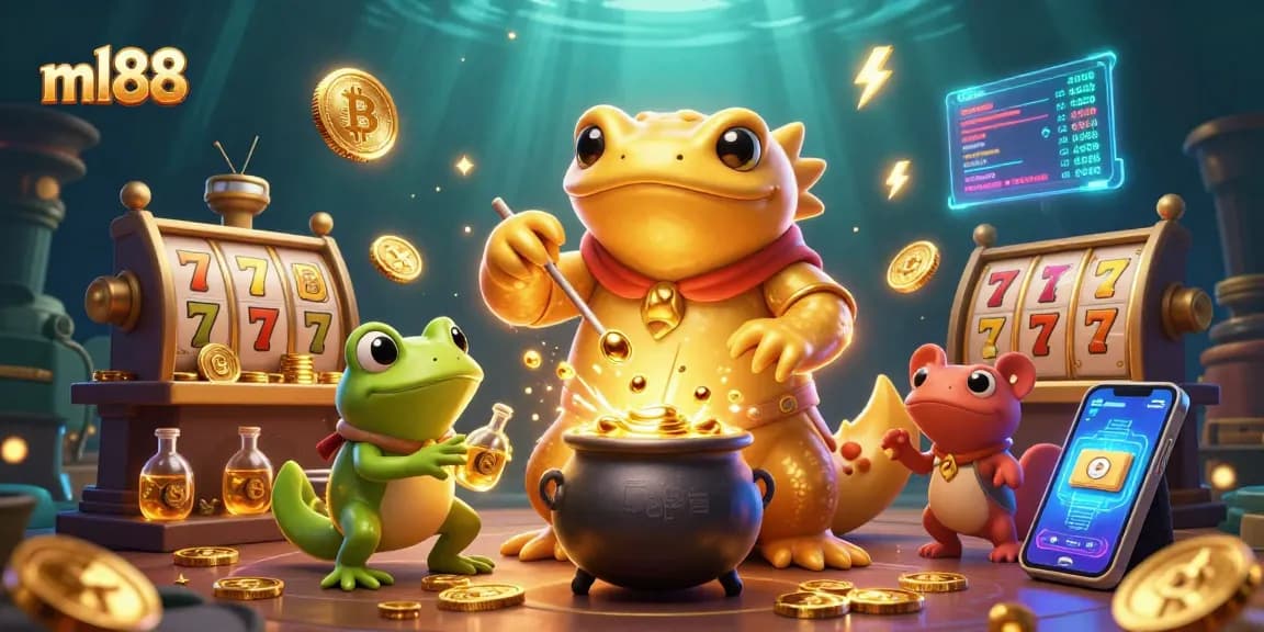 Engage in thrilling slots at ml88 with giant salamanders transmuting coins and vibrant game elements.
