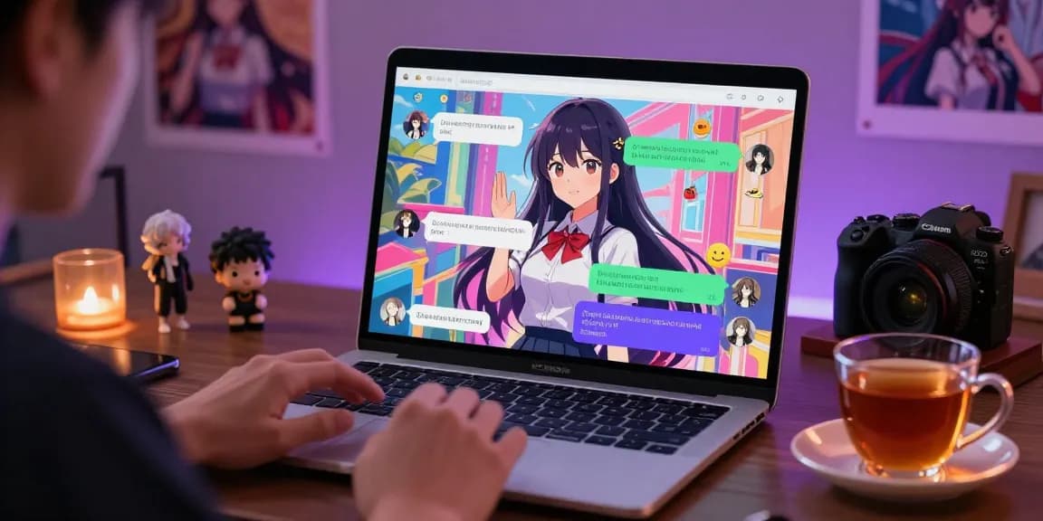 Engaging AI chat hentai experience with lifelike characters on a laptop screen.
