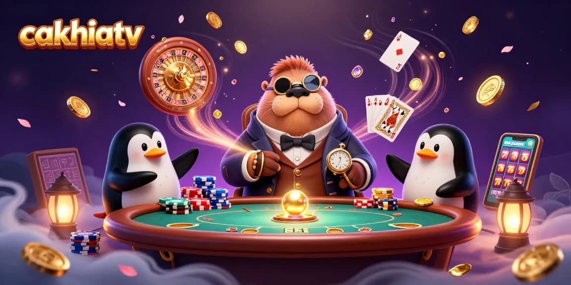 Betting on cakhiatv's vibrant atmosphere, the jolly walrus plays poker with a penguin dealer and a bluffing pufferfish.
