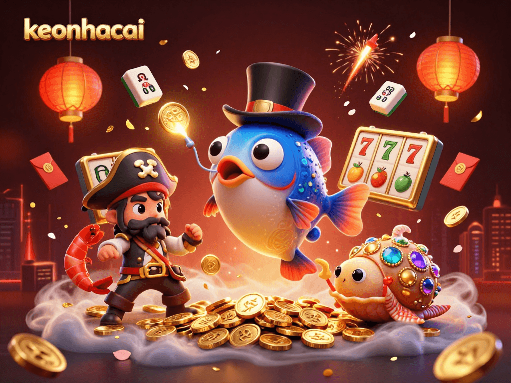 Engage with keonhacai in this vibrant 3D casino scene capturing excitement and treasure.