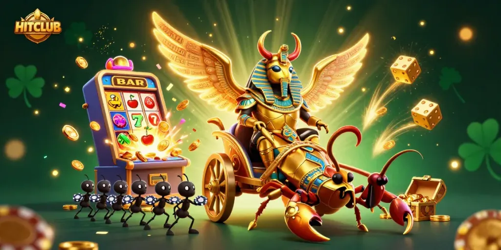 Join the HITCLUB excitement as animated characters celebrate a jackpot explosion in a vibrant casino scene.