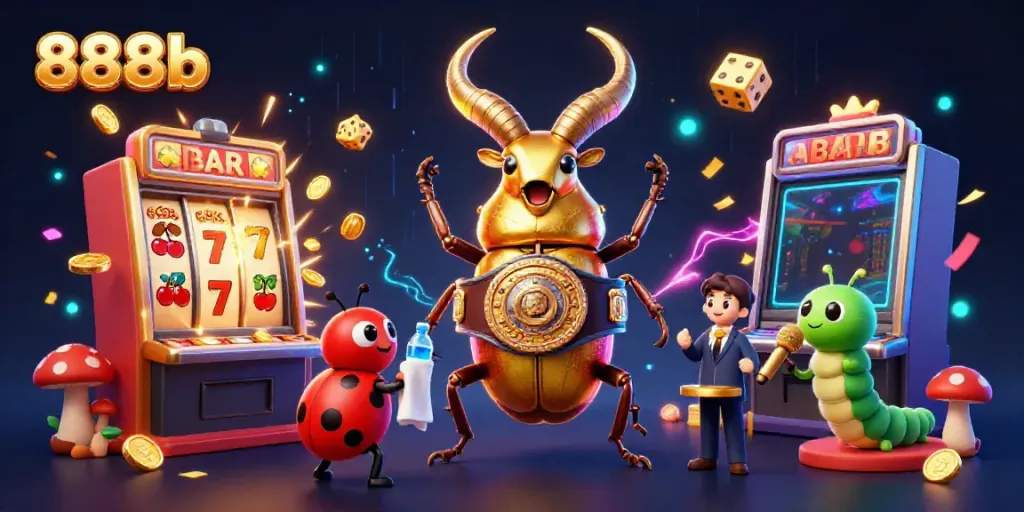 Engage with the dynamic scene of 888b featuring interactive gaming elements and vibrant characters in a casino atmosphere.