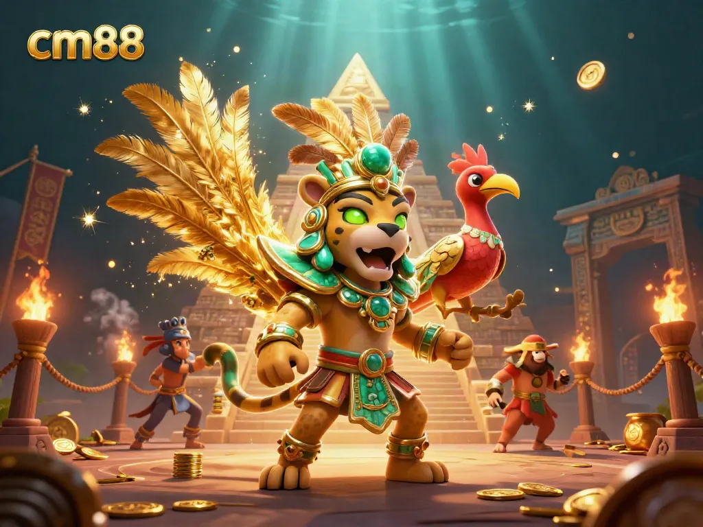 Experience the excitement at cm88 with 3D characters in a vibrant casino scene filled with rich game elements.
