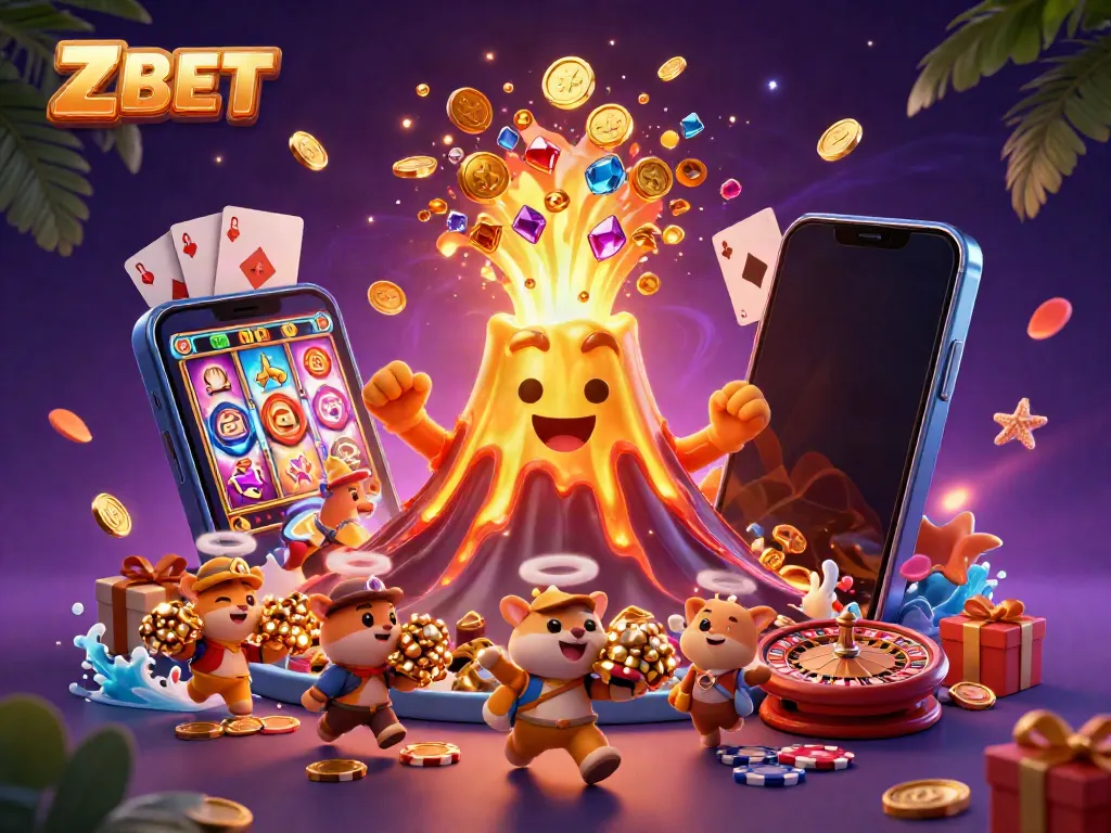 Experience the thrill of winning with ZBET's 3D casino adventure with characters amidst coins, gems, and treasures.