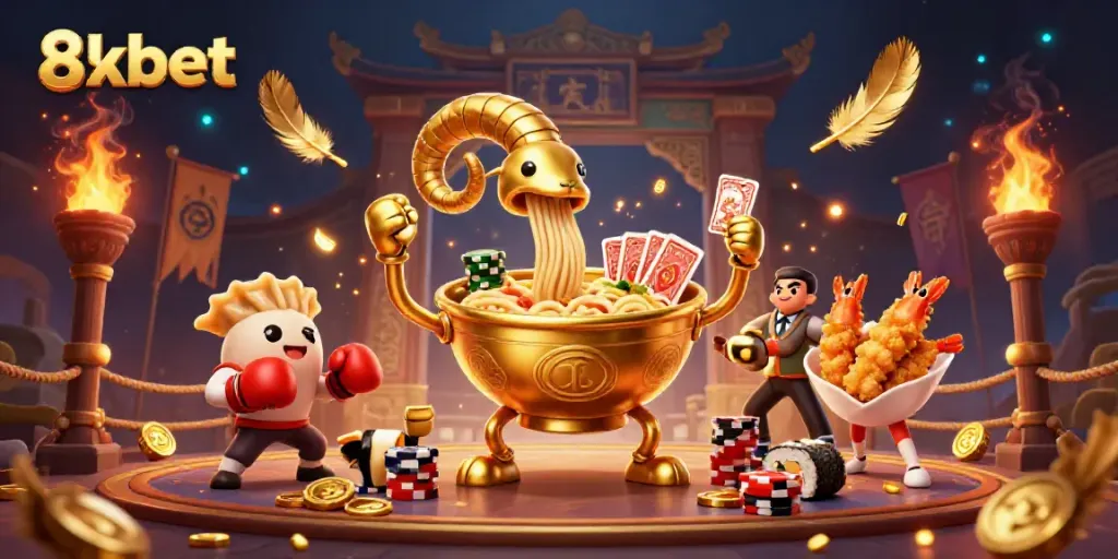 Experience thrilling gaming action with 8xbet's vibrant characters in a dynamic casino setting.