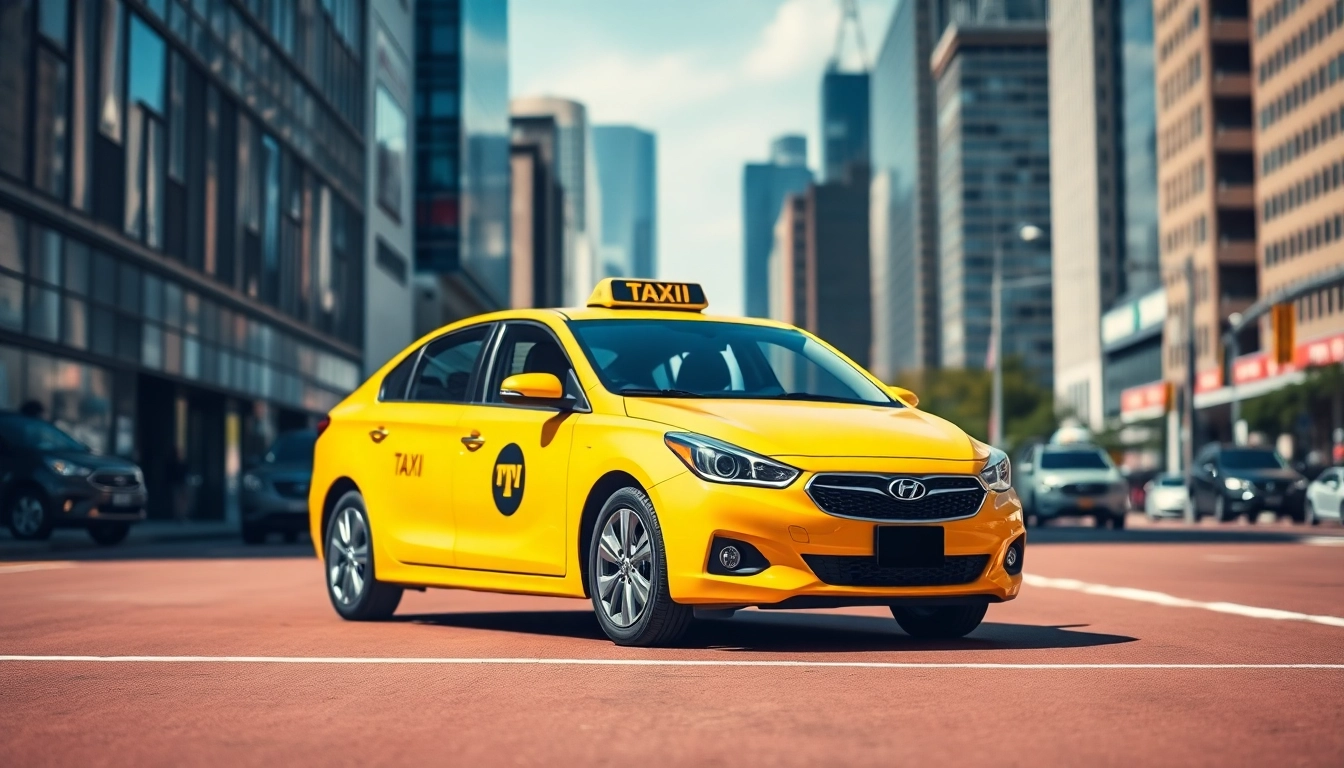 Catch taxis amid a vibrant urban backdrop showcasing dynamic city life.
