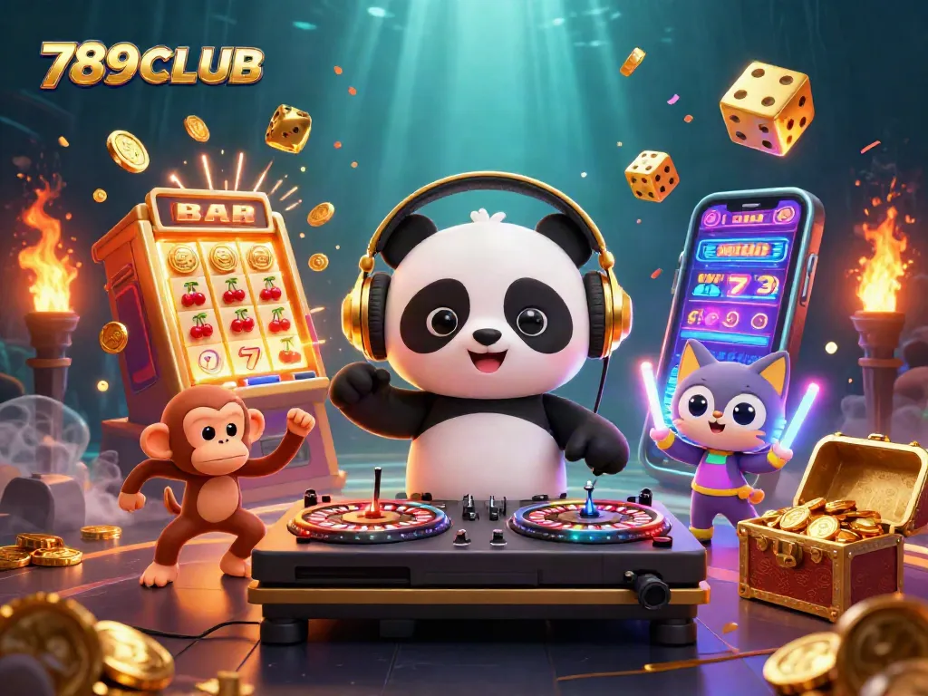 Engage in exciting games with 789CLUB at this vibrant casino illustration bursting with action.