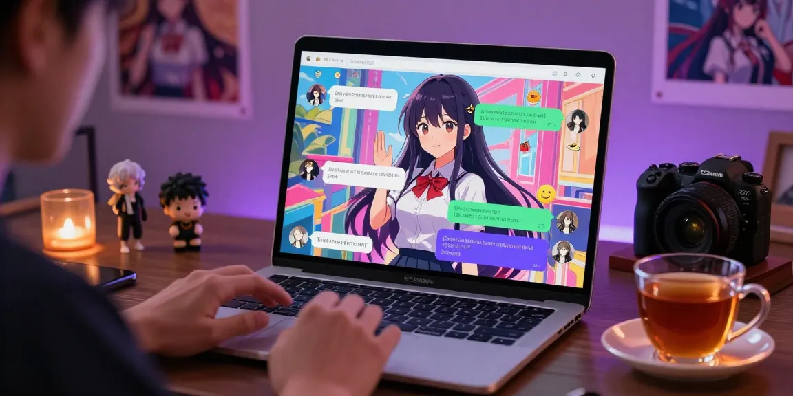 Engaging AI chat hentai experience with lifelike characters on a laptop screen.
