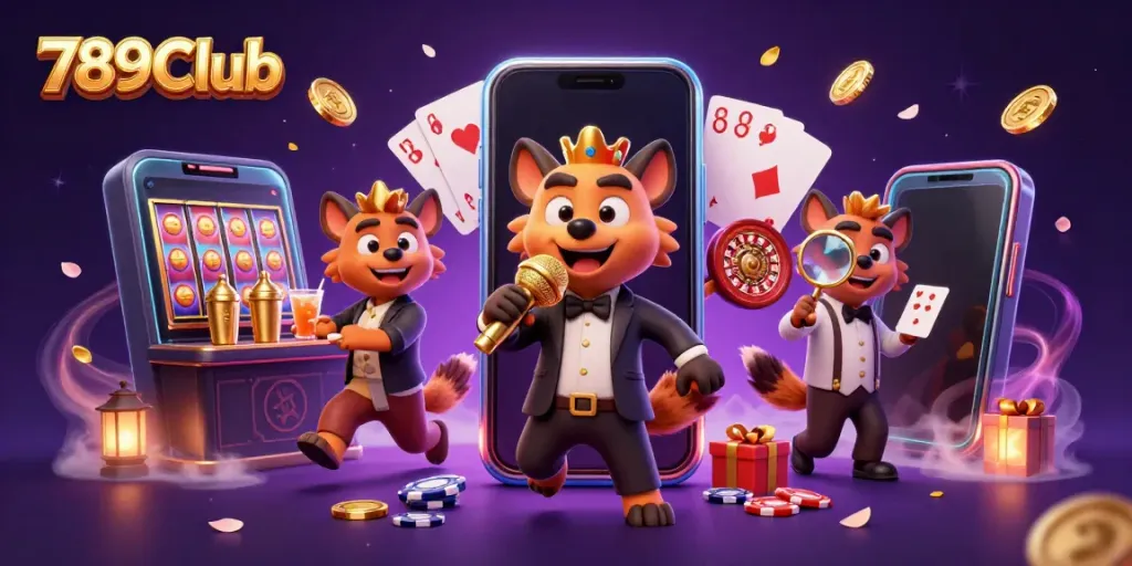 Engaging 789Club casino scene with hyenas capturing fun moments of gaming and laughter.