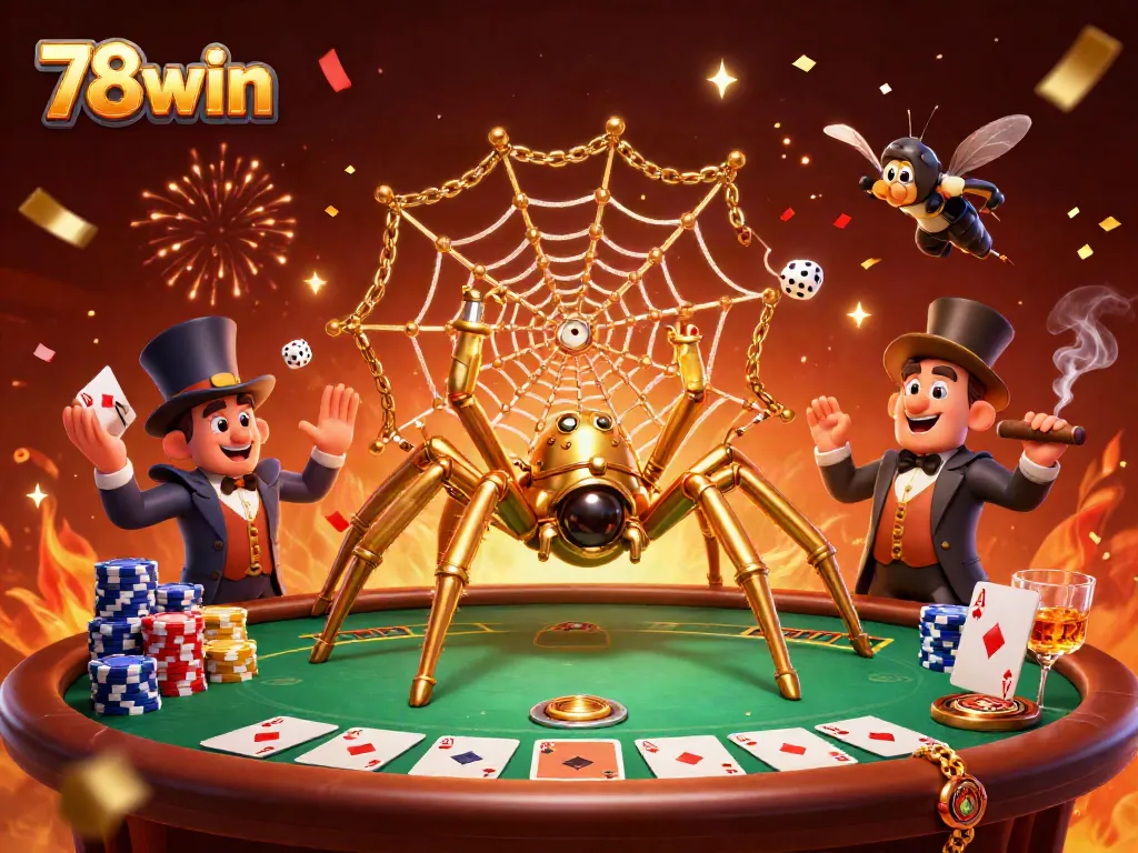 Experience thrilling action at 78win as a steampunk spider captures luck with poker elements.