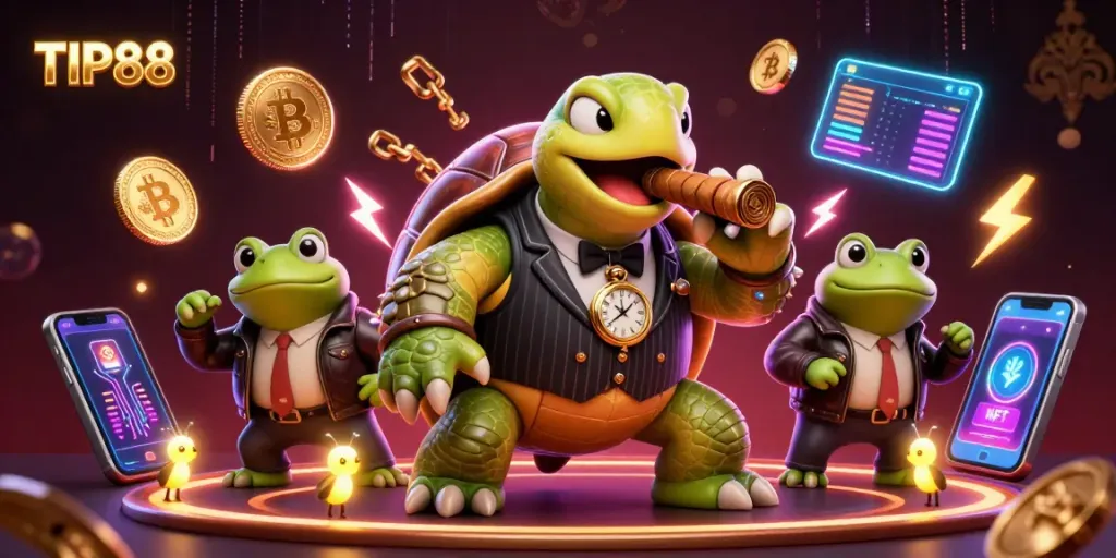 Engage in thrilling gaming experiences with TIP88 featuring a snapping turtle and bullfrogs