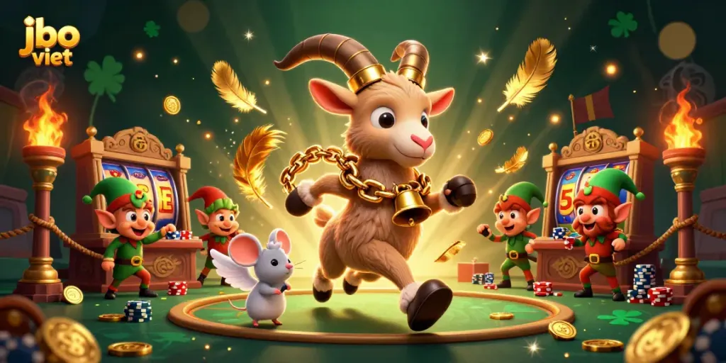 Engage in thrilling gameplay at jbo viet with exciting characters in a vibrant 3D casino scene.
