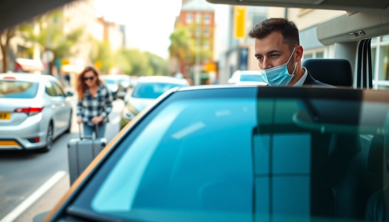 Woking taxi service with friendly driver assisting a customer in the city.