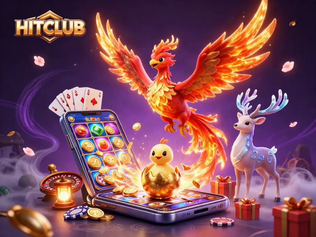 Experience the excitement of HITCLUB with vibrant 3D casino elements and magical characters.