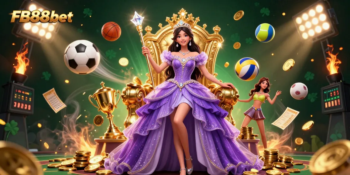 Bet sensational offers at FB88bet featuring a regal princess in a vibrant casino world.