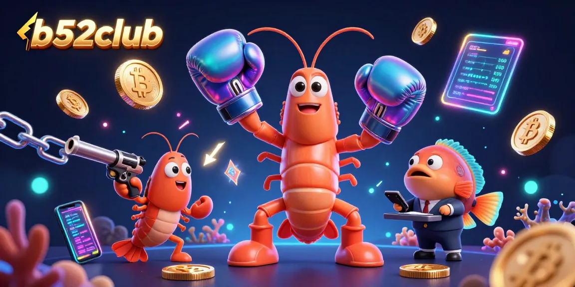 b52club showcases an exciting gaming scene with vibrant 3D characters and cryptocurrency elements.