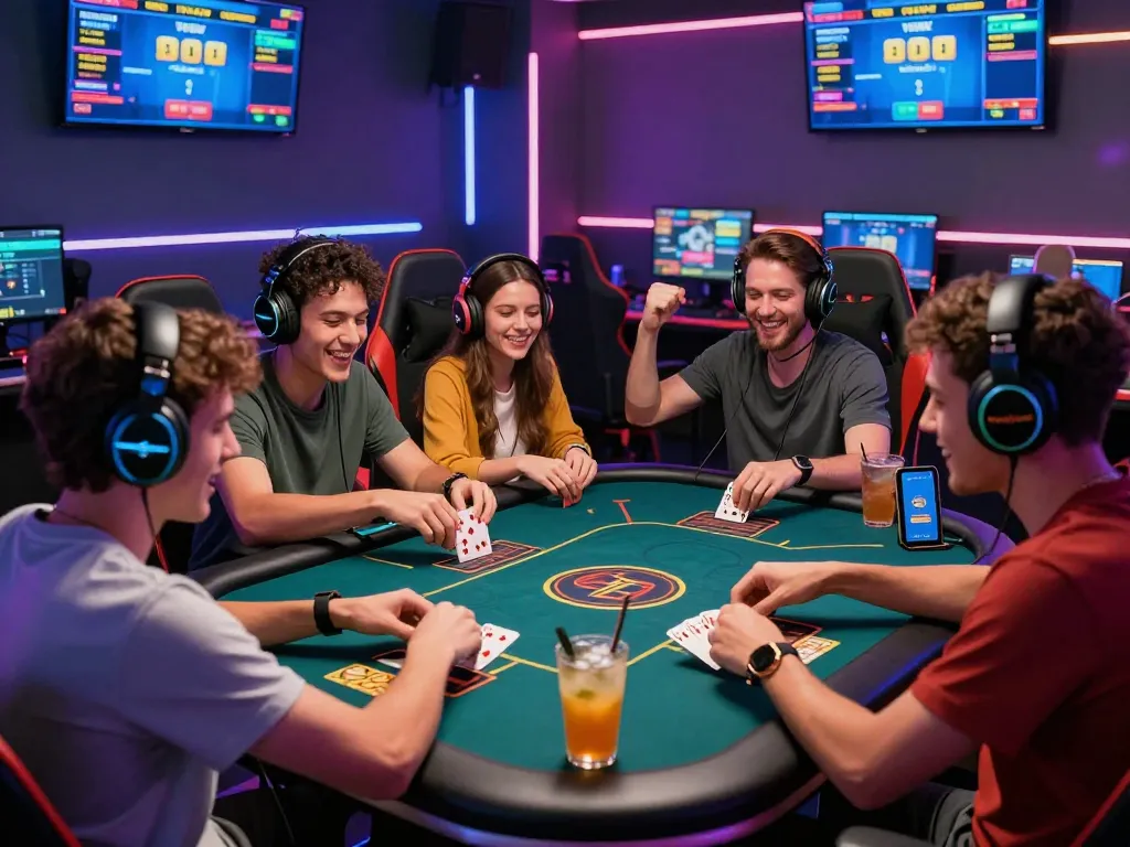 Friends enjoying intense games on Sun Win's vibrant online gaming platform, showcasing excitement, diverse players, and immersive technology.