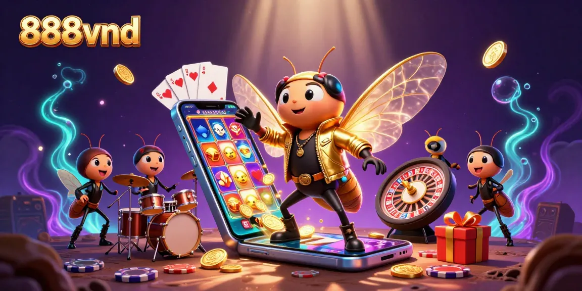 Experience thrilling slots and jackpots with 888vnd through vibrant game symbols and characters.