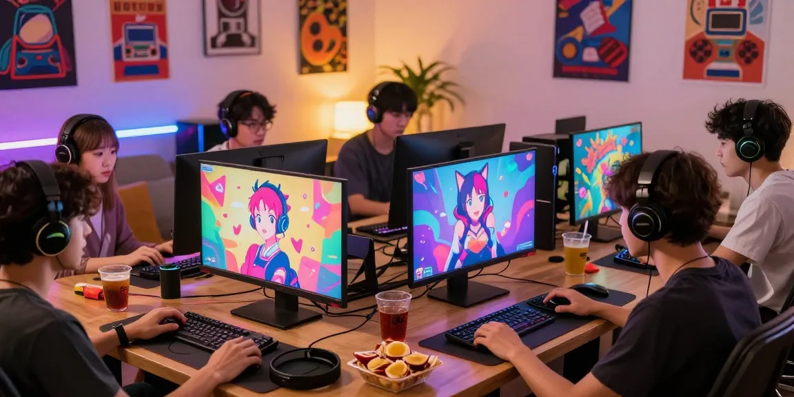 Players enjoying ecchi games in a lively gaming environment with colorful graphics and casual decor.