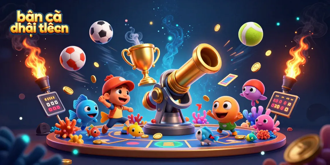 Experience thrilling bắn cá đổi thưởng action with dynamic sea creatures and fishing elements in this vibrant scene.