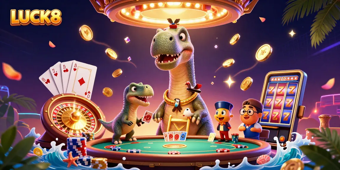 Experience excitement at LUCK8 with a vibrant casino scene featuring dynamic gaming elements.