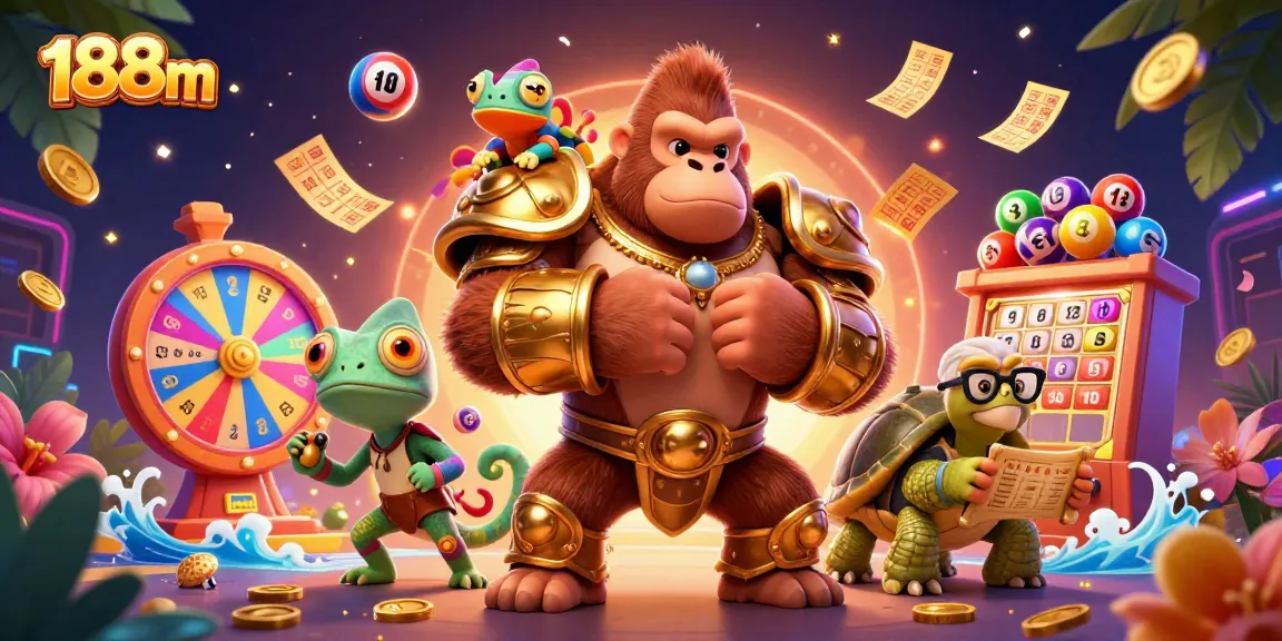 Engaging 188m scene with a powerful gorilla king and vibrant lottery elements creating excitement in casino gaming.