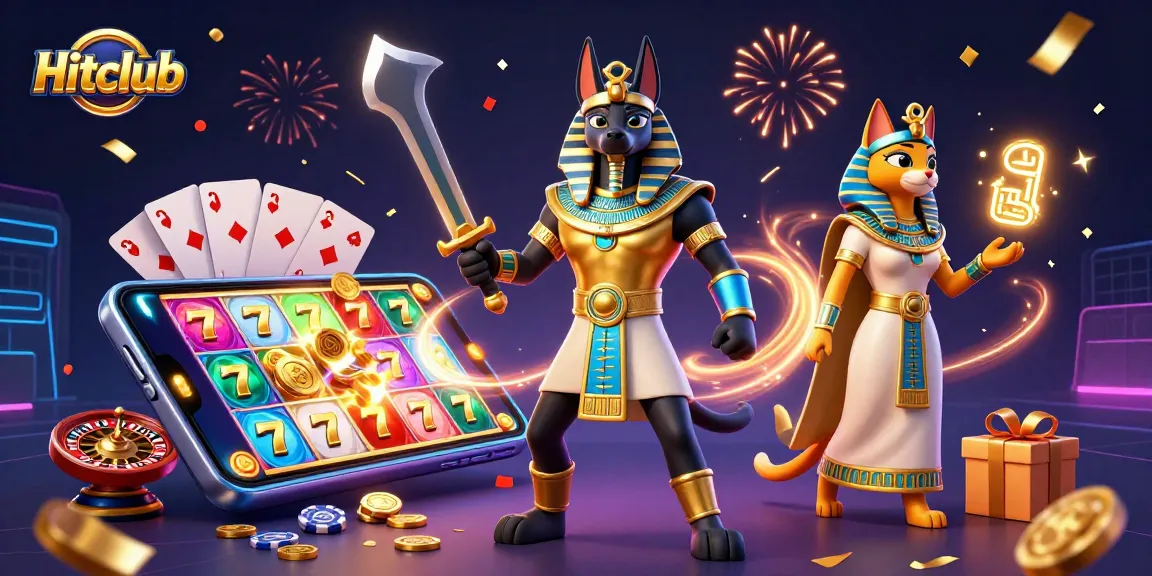 Engage with Hitclub's vibrant slot game action in a dazzling ancient Egypt scene.