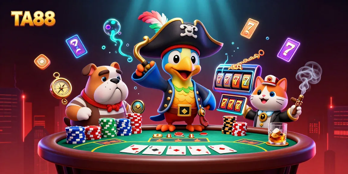 Experience the excitement of TA88 with a vibrant poker scene featuring animated characters and dynamic casino elements.
