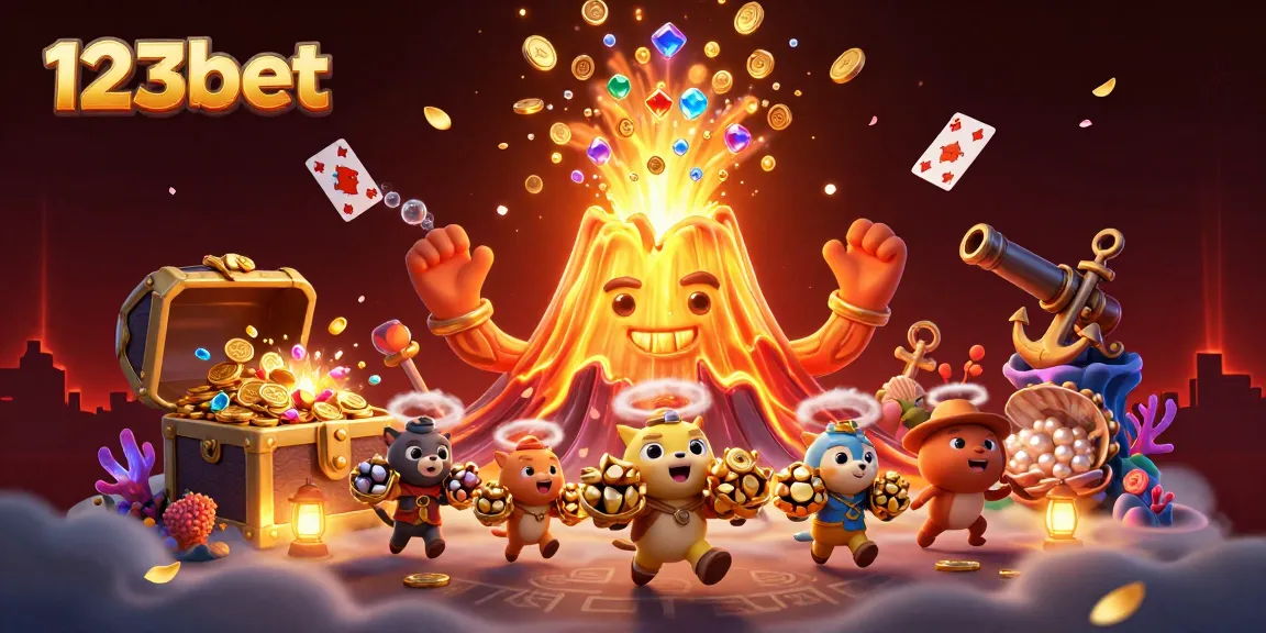 Win exciting rewards with 123bet as the golden volcano erupts with treasure, highlighting thrilling casino fun.