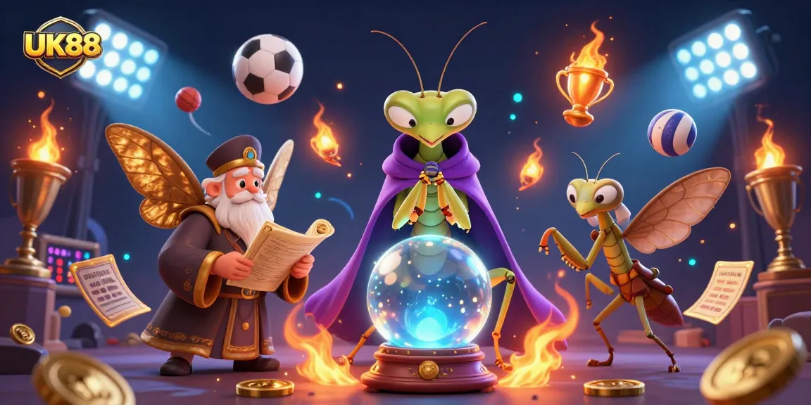 Experience the excitement of UK88 with a dynamic 3D casino scene featuring fortune tellers and sports elements.