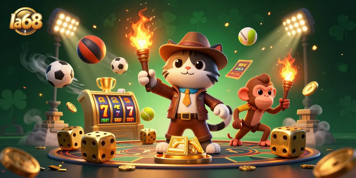 Experience thrilling adventures at la68 while exploring casino treasures in a vibrant animated scene