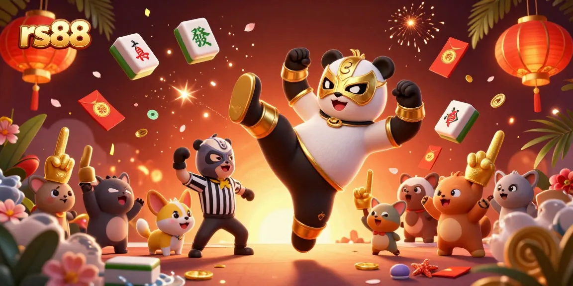 Engage with rs88's vibrant gaming scene featuring a panda wrestler and cheering crowd.