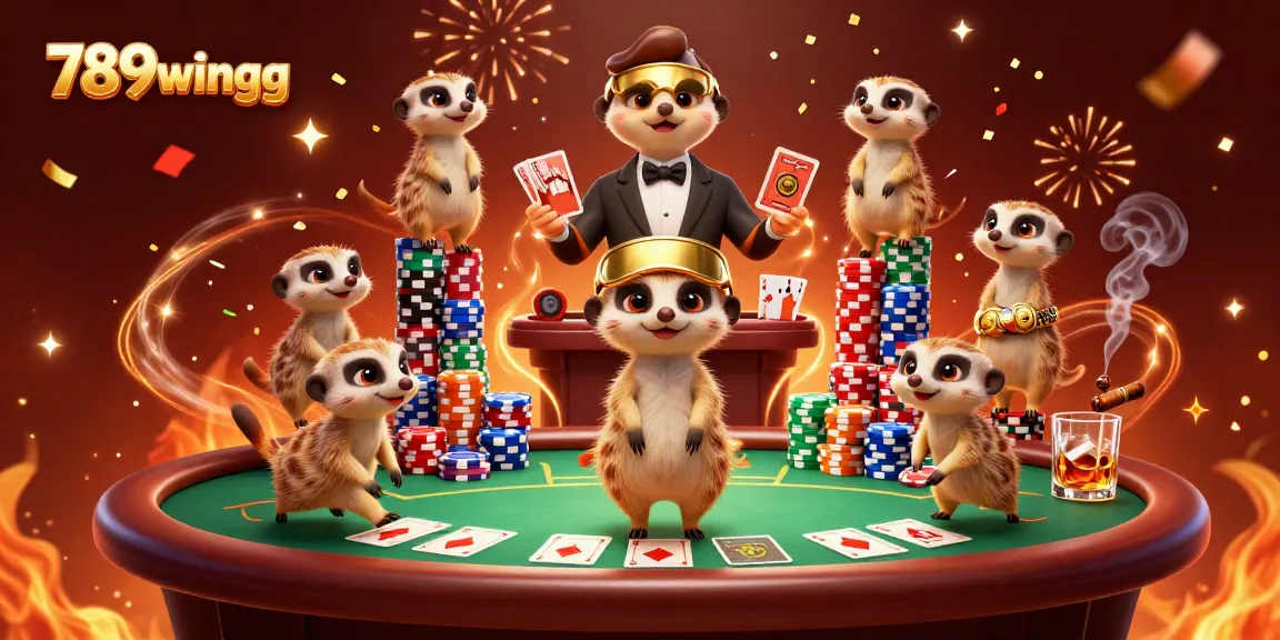 Experience thrilling gaming at 789wingg's colorful casino with expert meerkats managing bets.