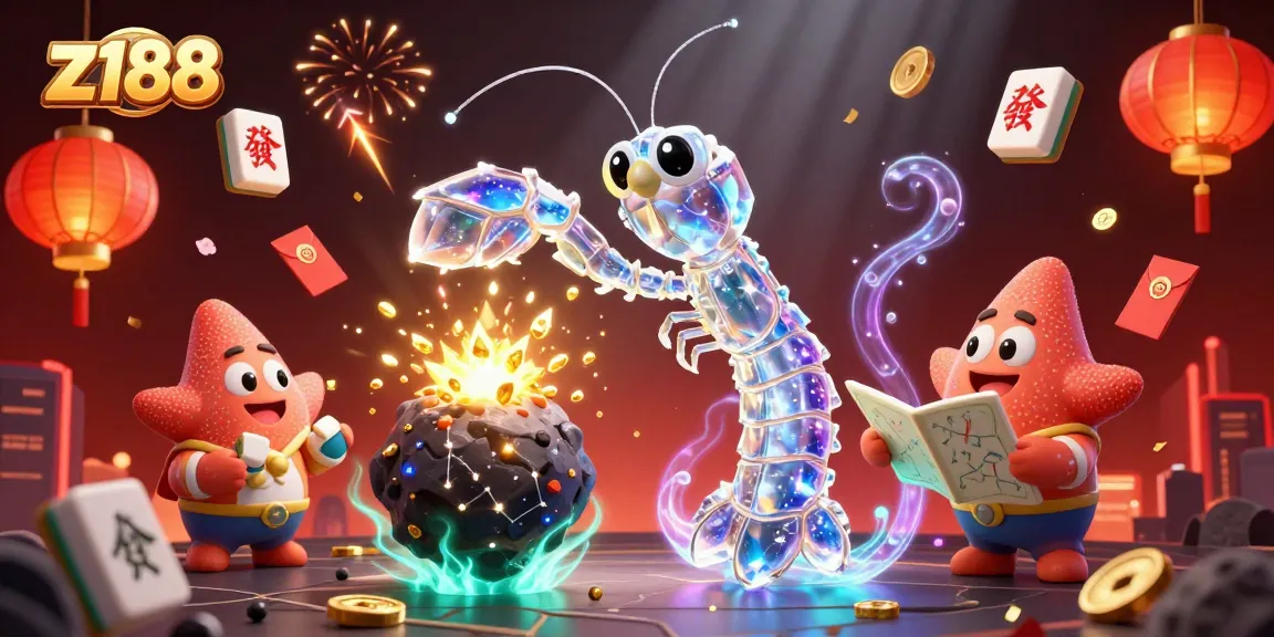 Z188's vibrant casino experience with a galactic samurai mantis shrimp and starfish navigating a scene rich in gaming elements.
