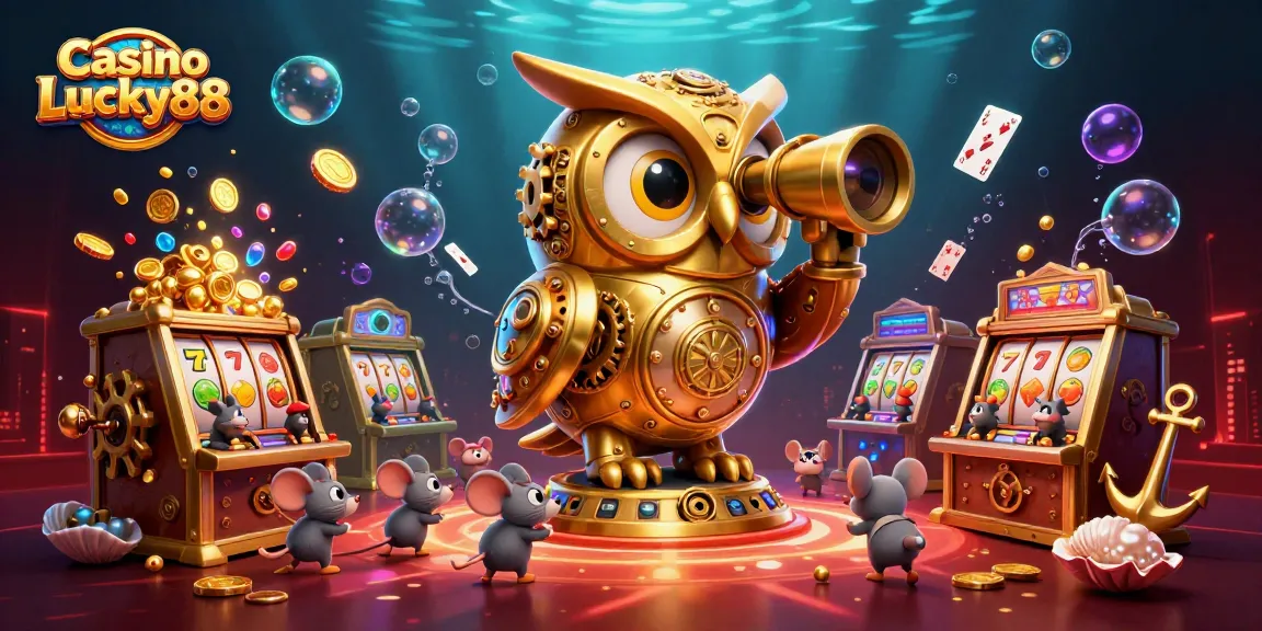 Spin to win at Casino Lucky88 with a vibrant 3D scene featuring an enchanting owl and lively mice.