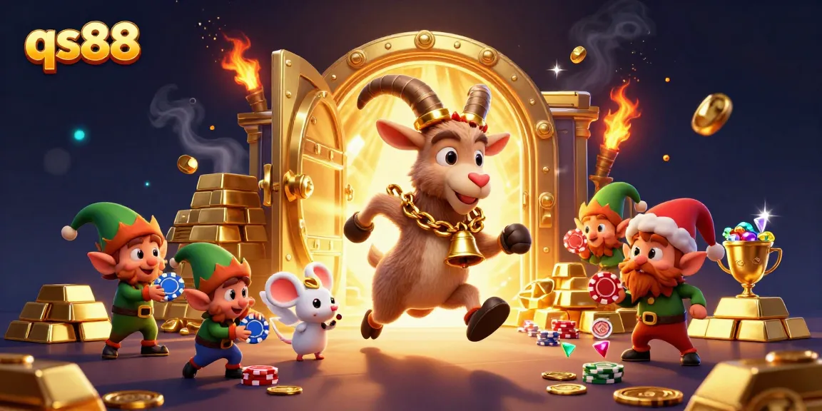 Enjoy winning at qs88 while a naughty elf steals chips in a festive horror casino scene.