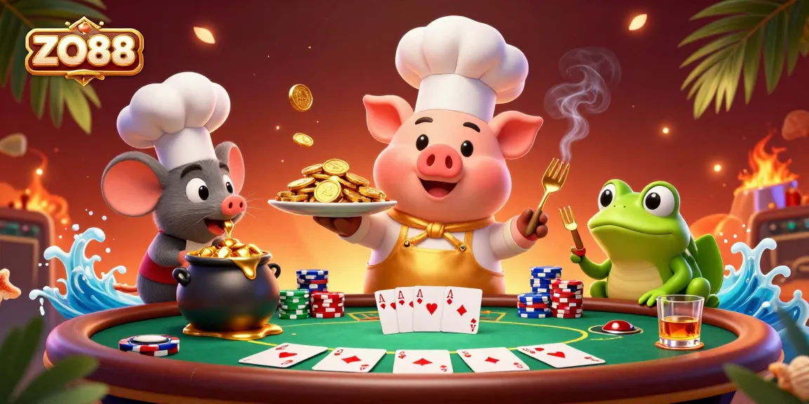 Join ZO88's dynamic gaming scene with a chef pig and gaming elements showcasing excitement.
