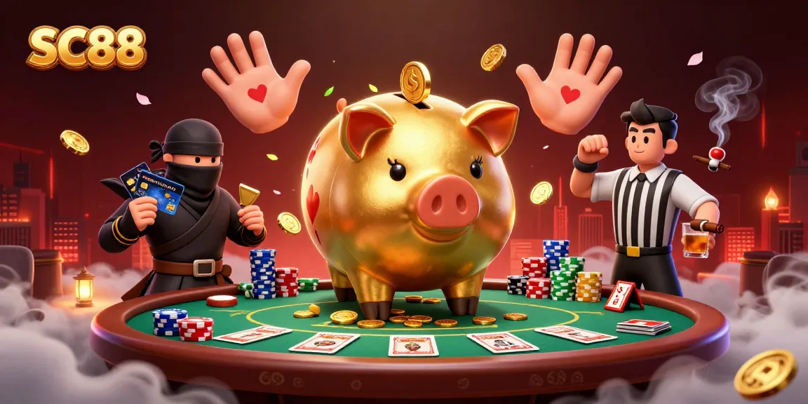 Experience the fun with SC88's dynamic casino action featuring a golden piggy bank and vibrant gaming elements.