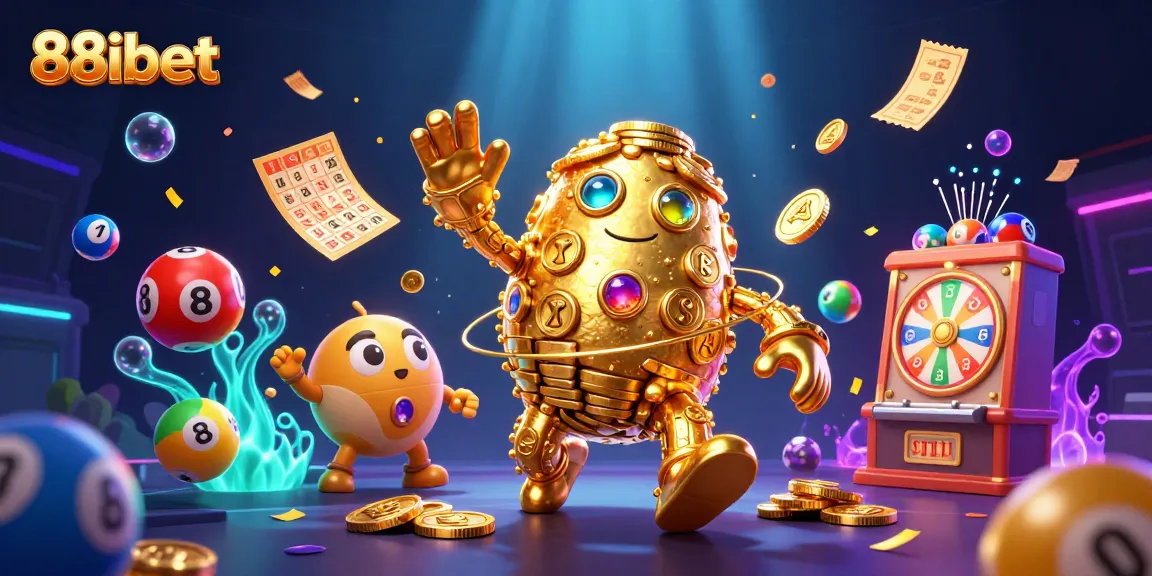 Engage with exciting gameplay at 88ibet, featuring colorful lottery balls and a dynamic golem character.