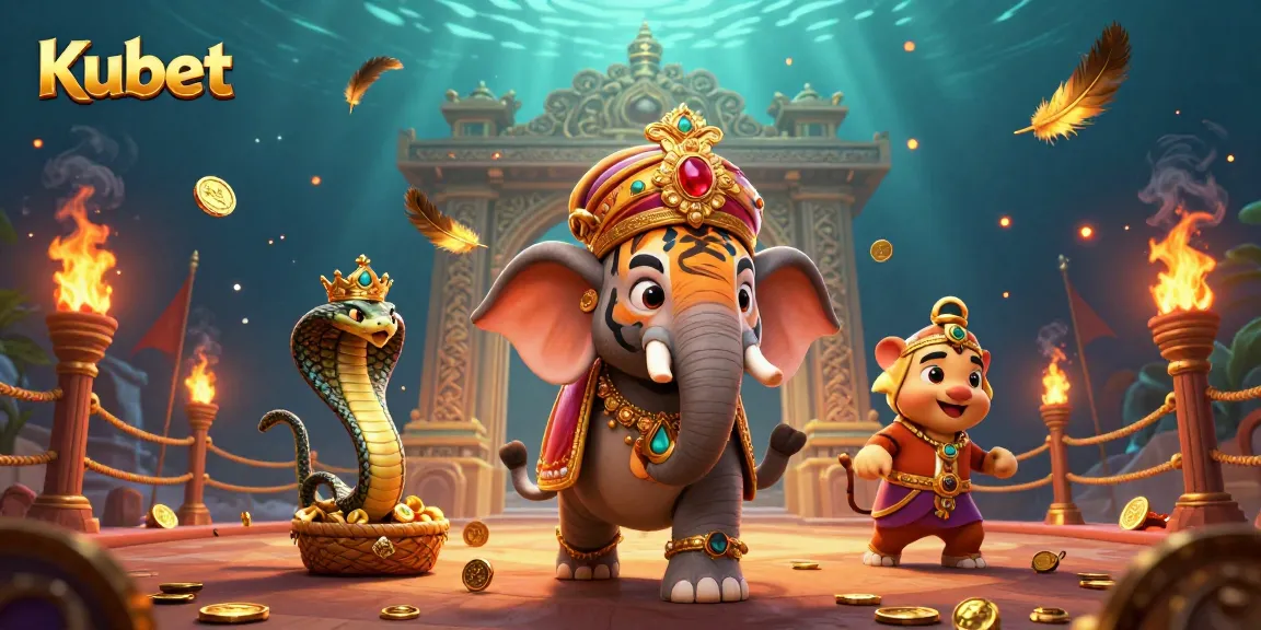 Kubet's exciting gameplay with a cartoon maharaja tiger, jewel-encrusted elephant, and cobra in a vibrant casino setting.