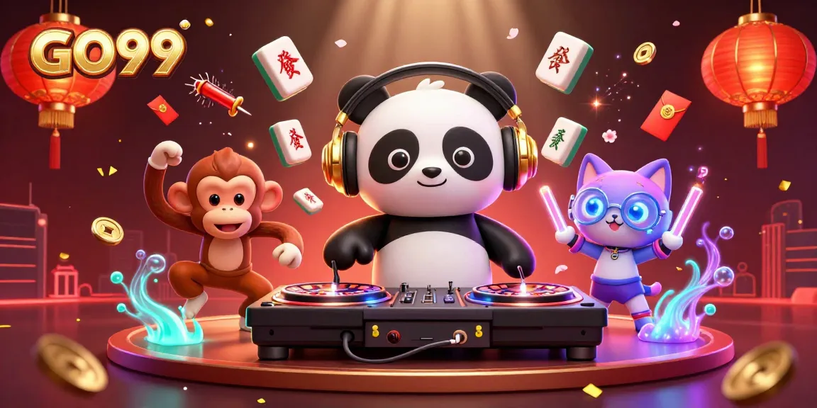 Experience the excitement of GO99 with vibrant game elements and dynamic characters dancing at a casino rave.