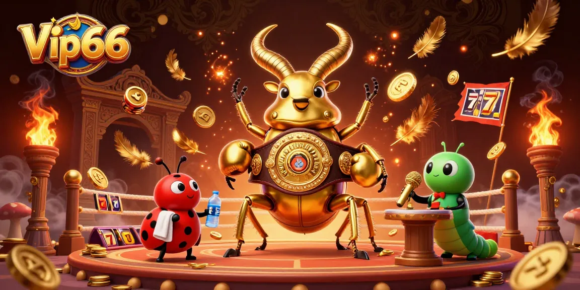 Engage with Vip66's vibrant slot game arena, featuring a glowing stag beetle, ladybug, and caterpillar.