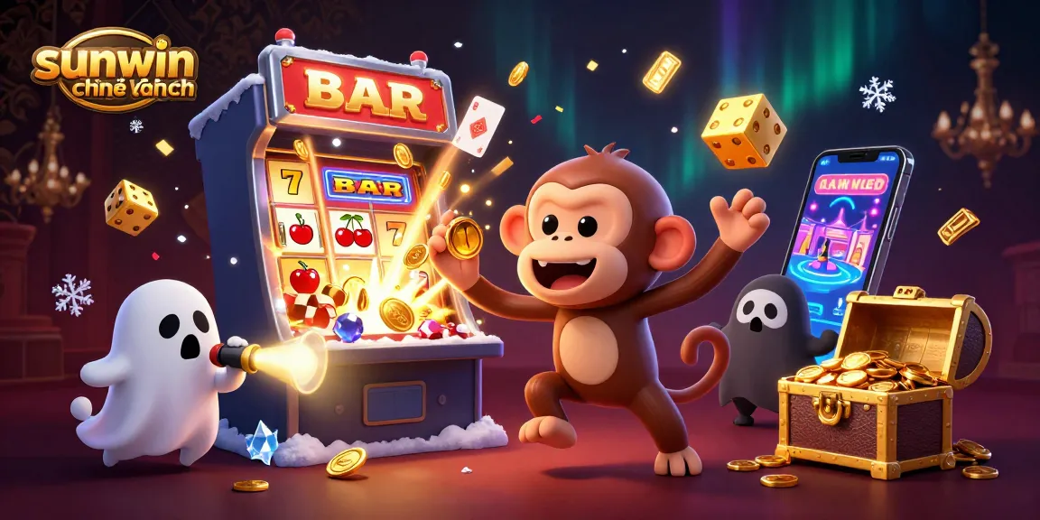 Experience the fun of sunwin chính hãng with a vibrant casino scene starring a poltergeist monkey and ghost-hunter puppy.