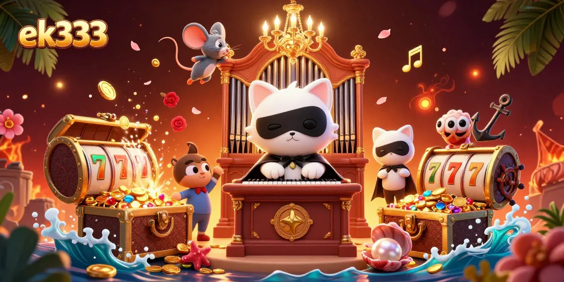 Experience lucrative gaming action with ek333's vibrant 3D casino scene featuring unique characters and thrilling elements.