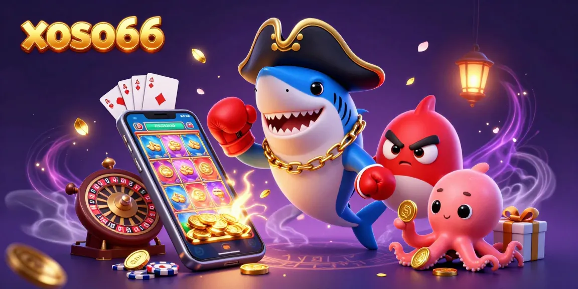 Experience the excitement of xoso66 with a playful pirate shark and friends in this vibrant casino scene.